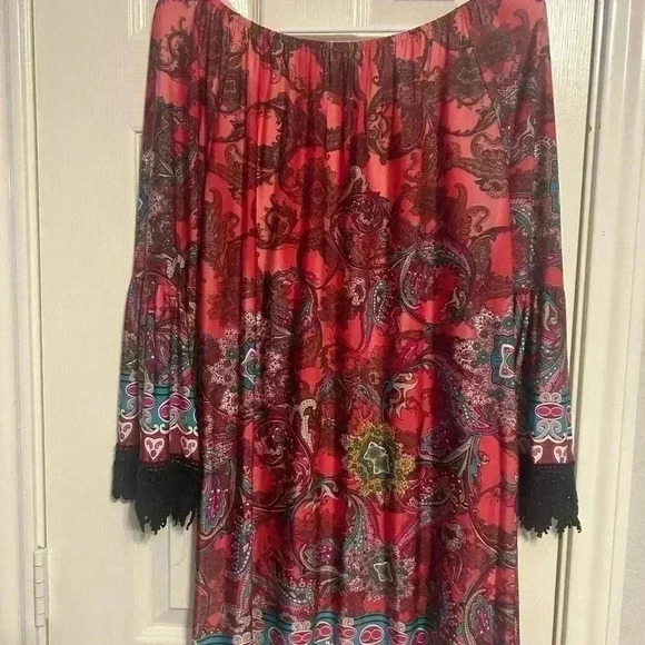 Plus size 16/18 Boutique style Paisley dress red/pink/ turquoise - Picture 3 of 5